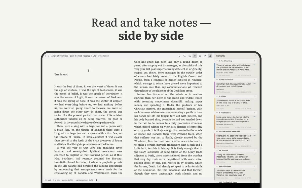 Reading with highlights on the Mac